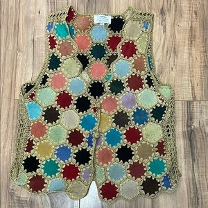 Leathet Multicolor Crochet Vest Sz S
